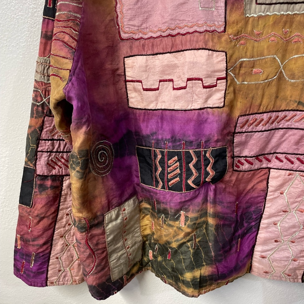 Parsley Sage Silk Patchwork Button Jacket Boho Ar… - image 15